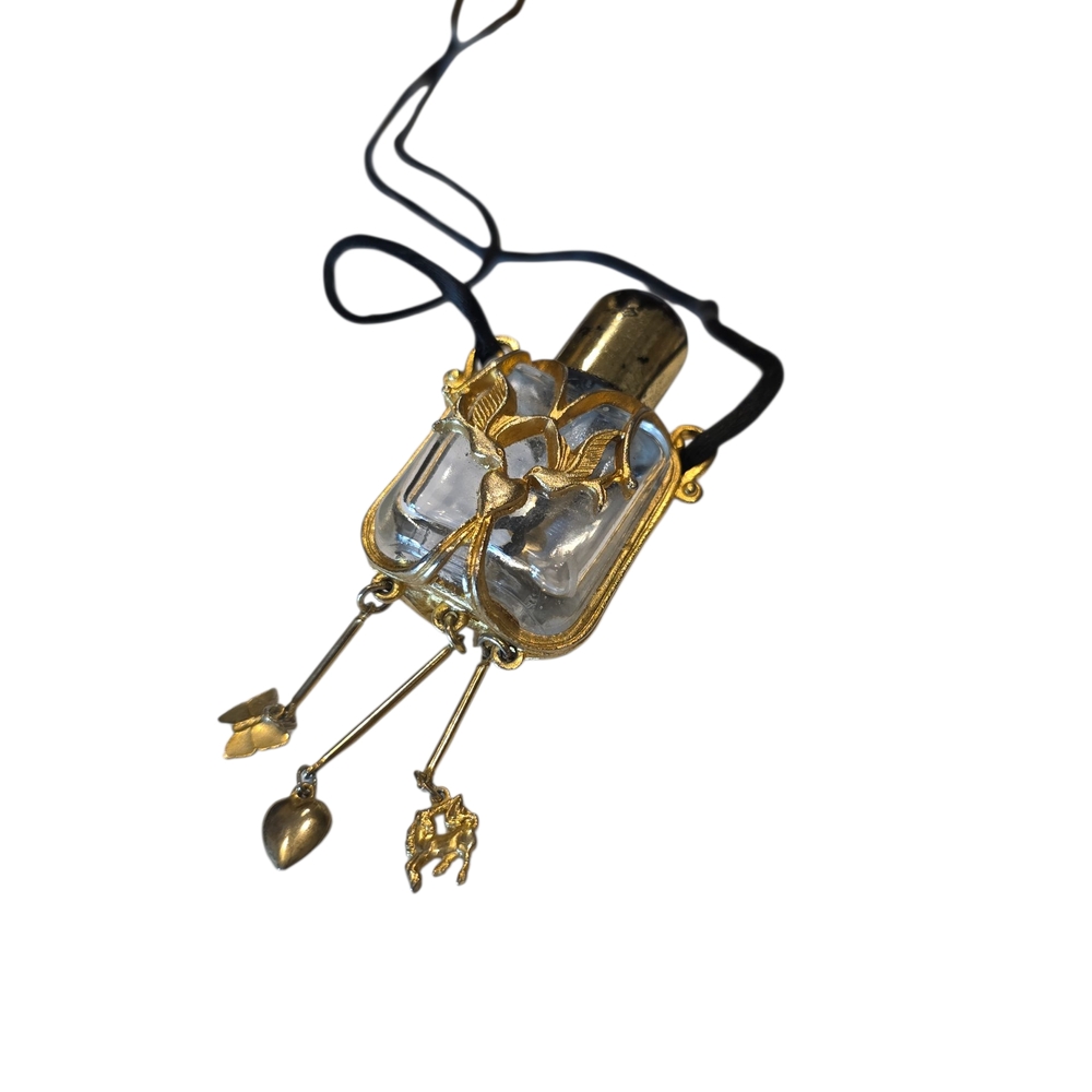 Gold and Glass Cologne Lovebirds Pendant Necklace